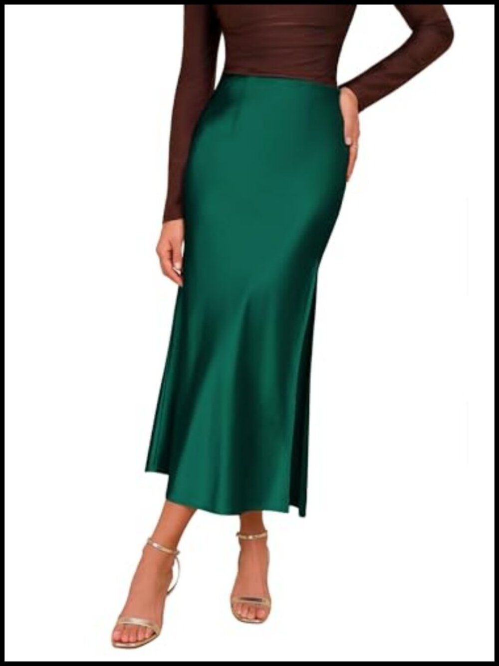 Satin High Waisted Maxi Skirt A-Line Flowy Split Hem Casual